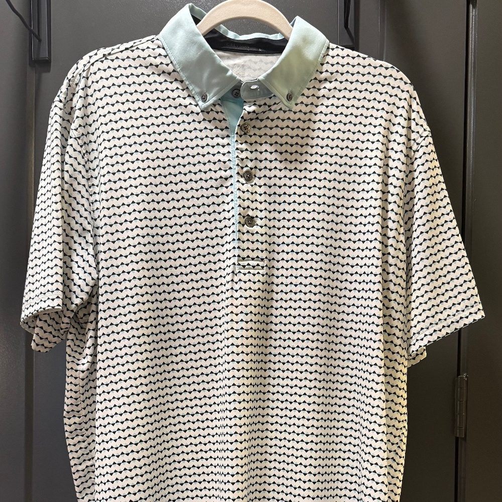 GREYSON Golf Polo (Large, White/Light Blue/Black)